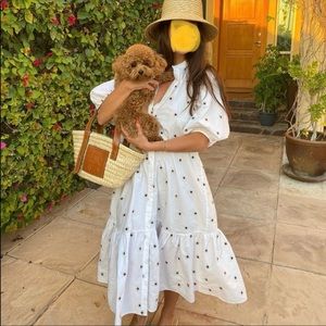 Zara flower embroidered puff sleeve dress